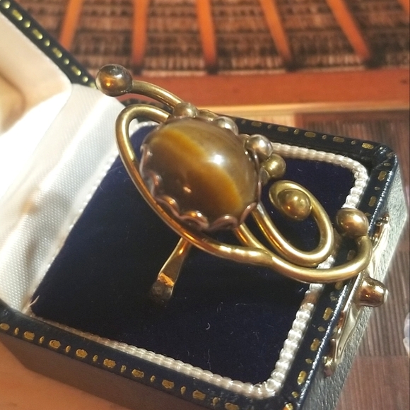 RARE JACK BOYD Brutalist Modernist Bronze Sterling Tiger's Eye Ring - Picture 10 of 10